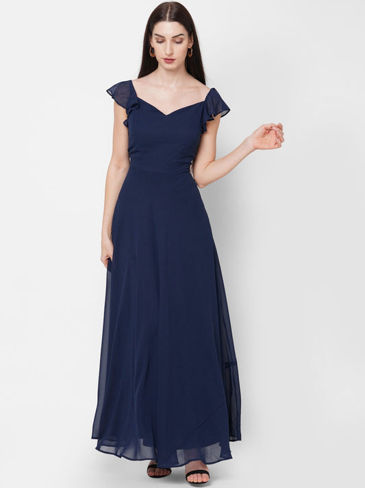 Women Navy Blue Georgette Maxi Dress
