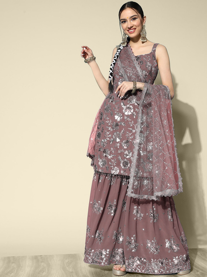 Sequence Embellished Straight Salwar Suit Embroiderd Dupatta