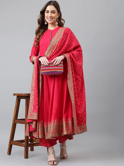 Women Pink Kurta with Palazzos & Dupatta