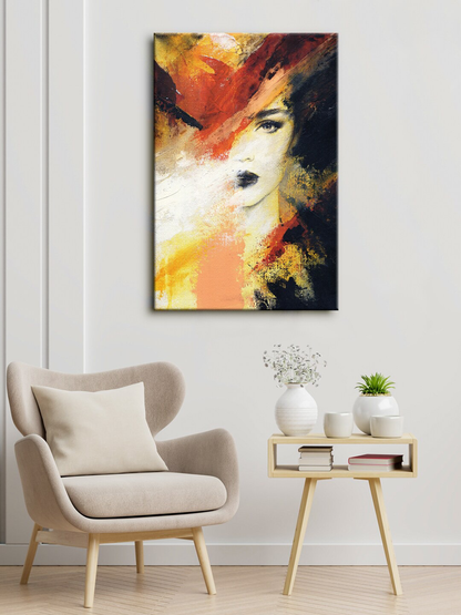 Brown & Black Abstract Lady Canvas Painting Framed Wall Art