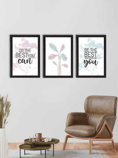 Set of 3 White & Black Motivational Quotes Printed Framed Wall Art