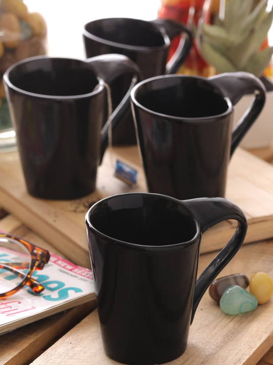 Black 6 Pieces Solid Ceramic Handcrafted Coffee Mug Set