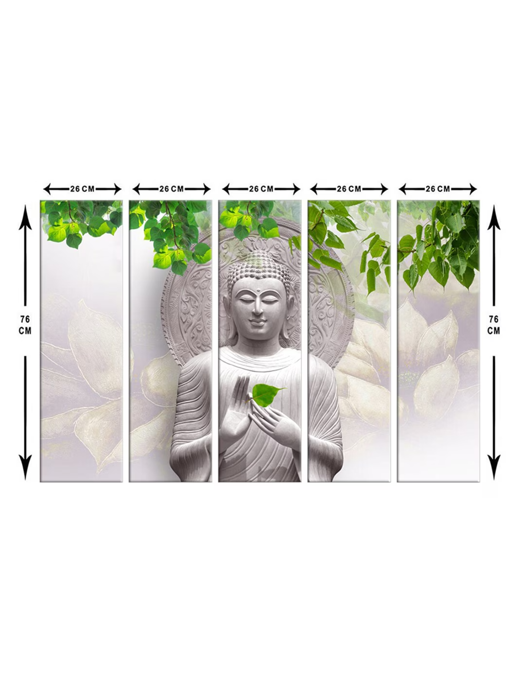 Set Of 5 White & Green The Blessing Buddha Wall Art Frames