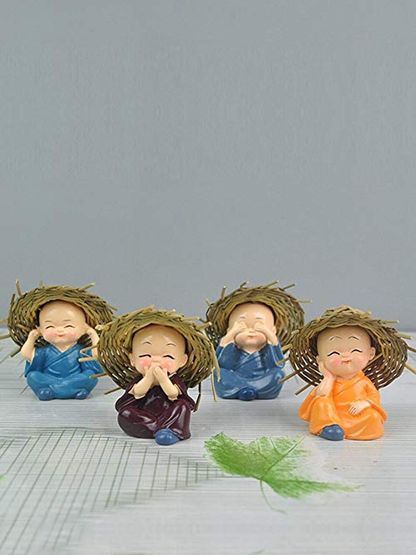 Set Of 4 Handcrafted Monk Buddha Showpiece