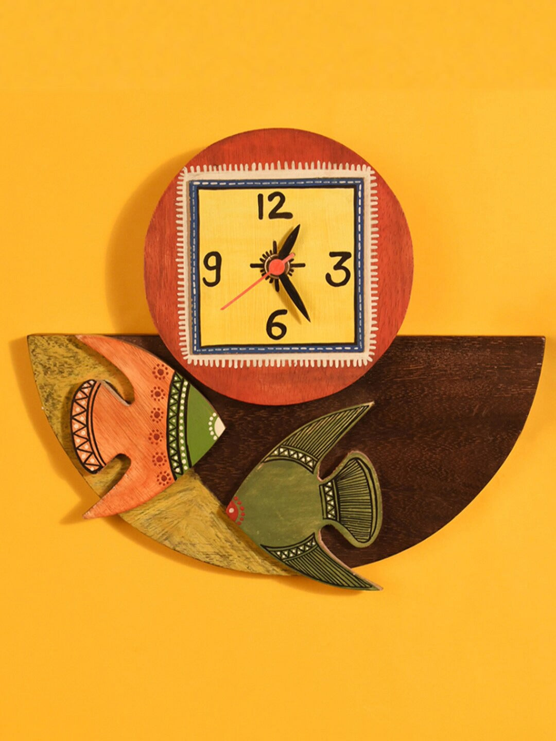 Multi-Coloured Wooden Tribal Art Abstract Analogue Wall Clock