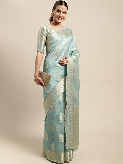 Ethnic Motifs Zari Organza Kanjeevaram Saree