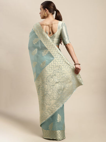 Ethnic Motifs Zari Organza Kanjeevaram Saree