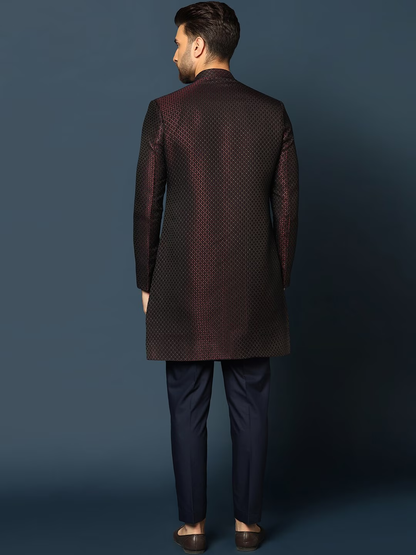 Men Self-Design Cotton Sherwani Set