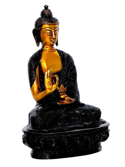 Golden and Black Meditating Blessing Buddha Brass Antique Artifact