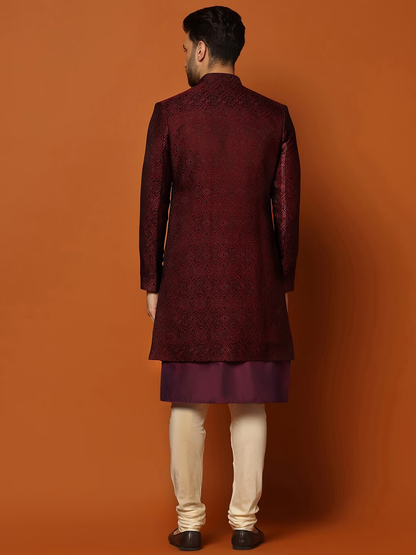 Self-Design Cotton Sherwani Set