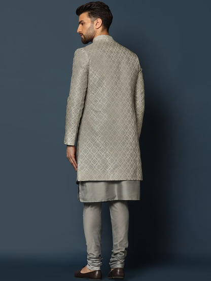 Woven-Design Cotton Sherwani Set