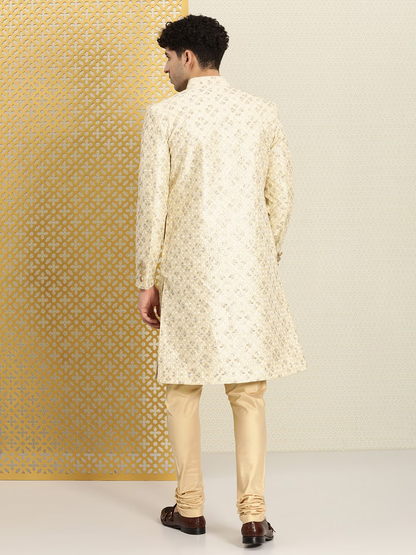 Men Jashn Floral Embroidered Thread Work Zari Sherwani