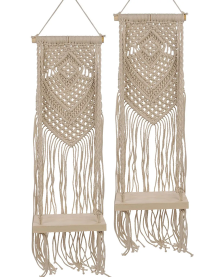 Macrame Wall Hanging Shelf Wood Shelf 2 Piece