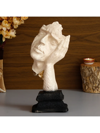 White Antique Finish Thinking Man Face Handcrafted Decorative Polyresin Showpiece