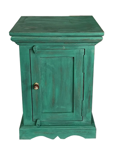 Queens Sheesham Wood Bedside Table in Antique Green Finish