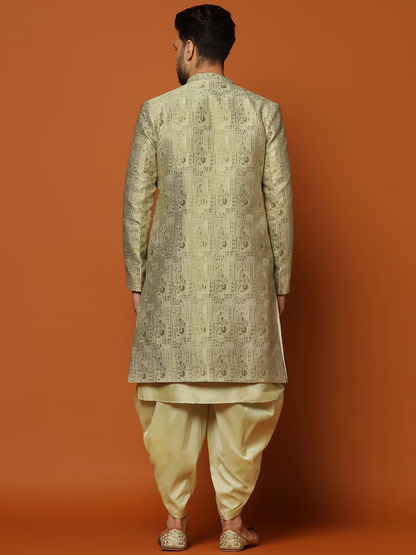 Self-Design Cotton Sherwani Set