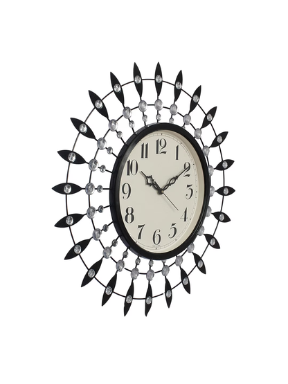 Black & Silver-Toned Embellished Contemporary Wall Clock