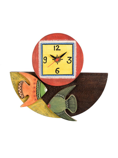 Multi-Coloured Wooden Tribal Art Abstract Analogue Wall Clock