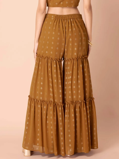 Ochre Foil Tiered Sharara Pants