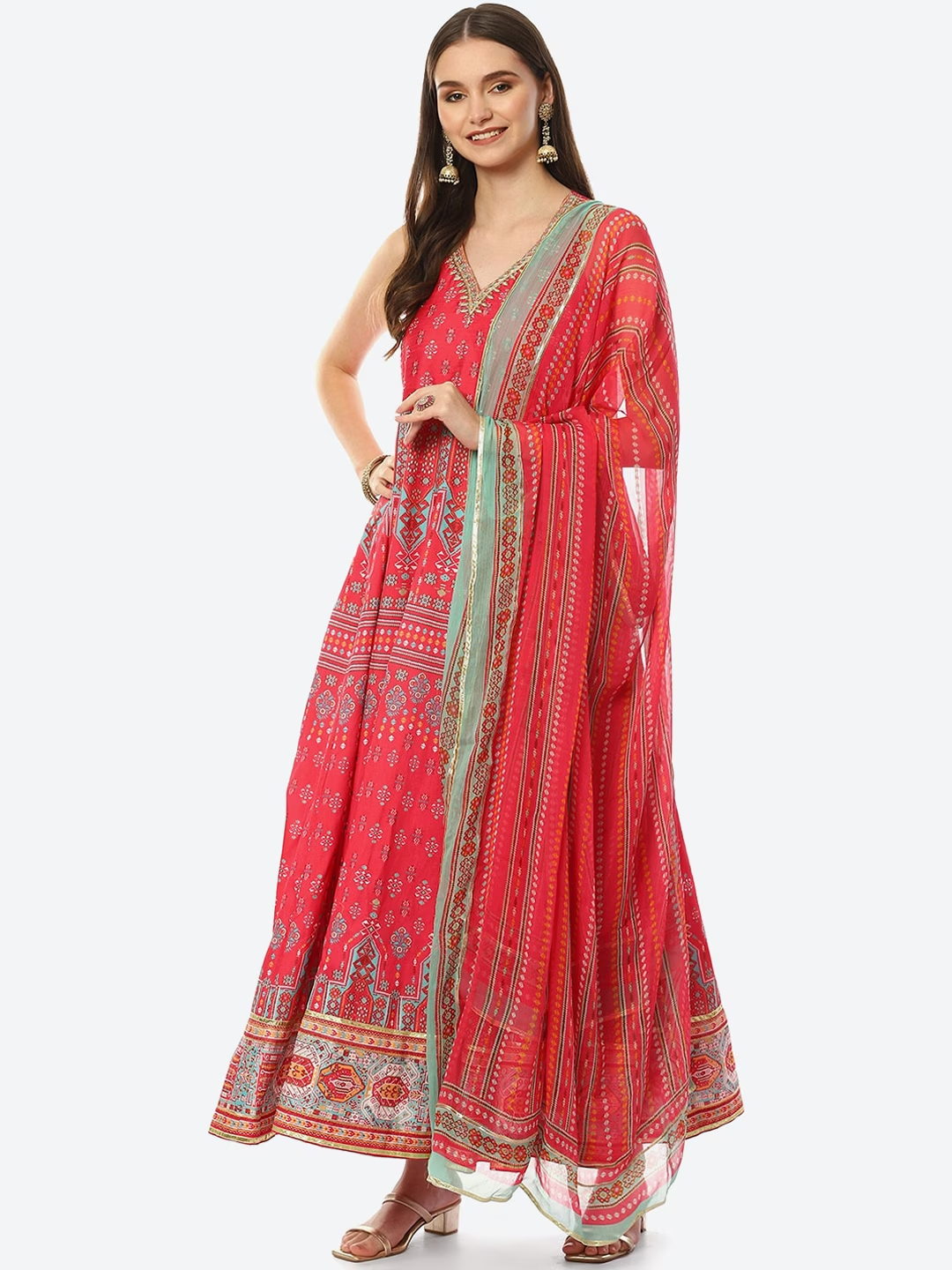 Women Fuchsia Ethnic Motifs Printed Dupion Silk Salwar Suit