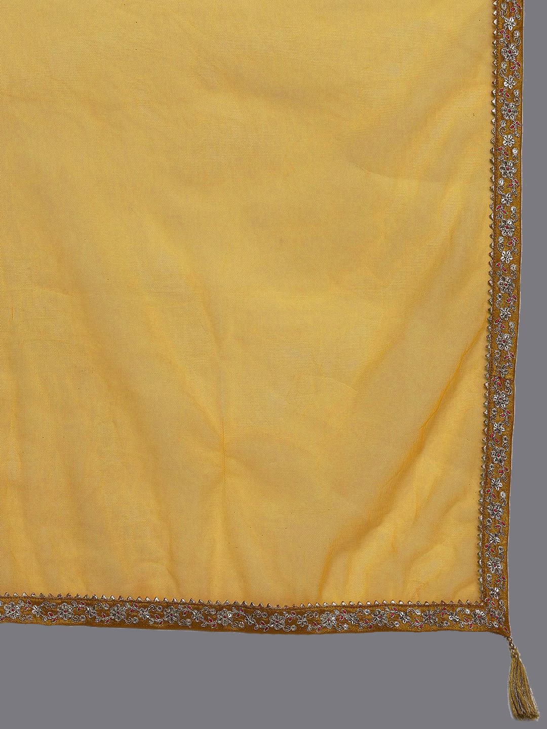 Women Mustard Yellow Floral Motifs Sequinned Salwar Suit