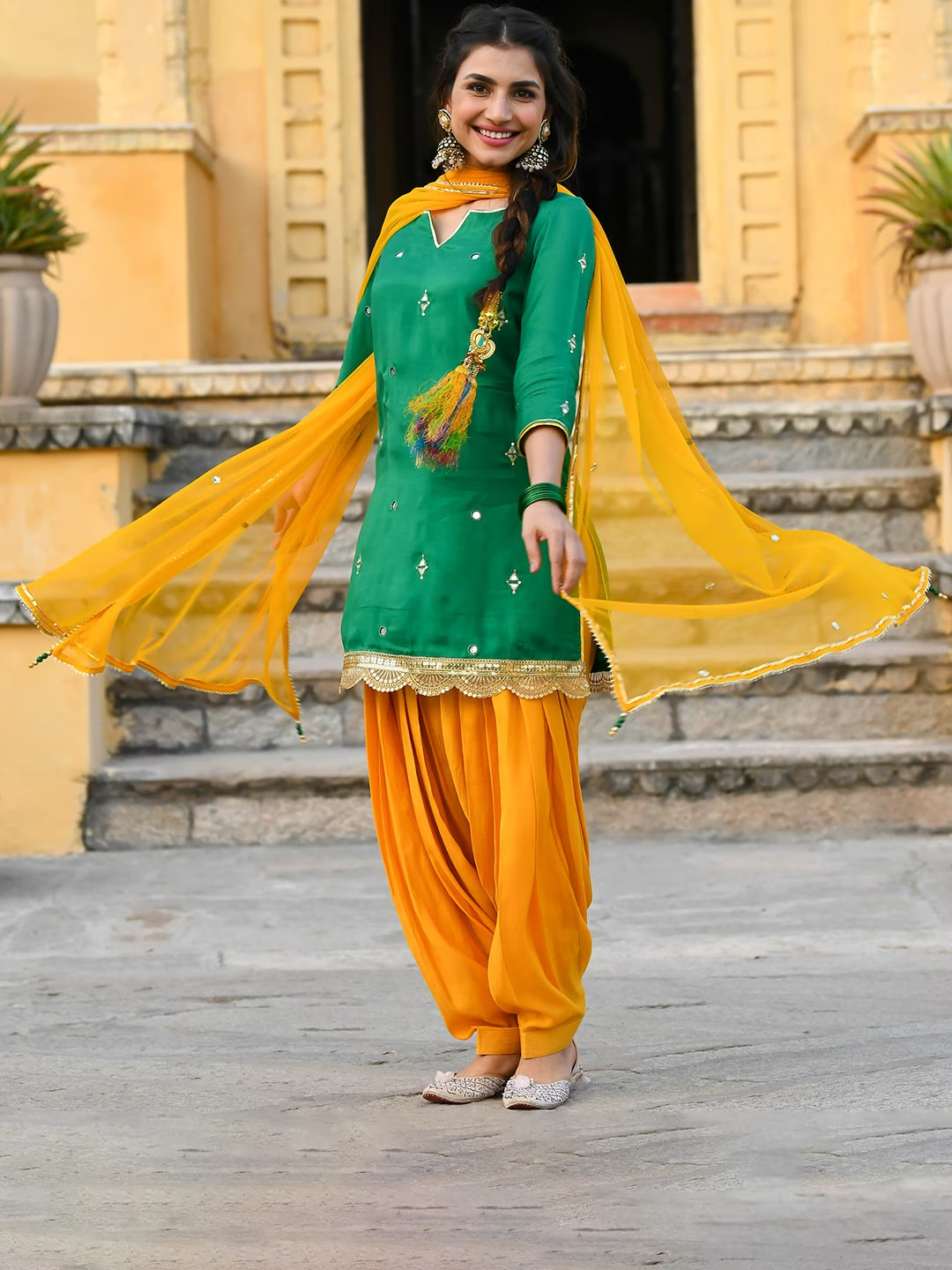 Mirror Work Gotta Patti Kurti with Patiala & Dupatta