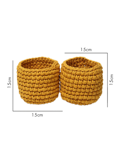 Yellow Set of 2 Jute Crochet Baskets