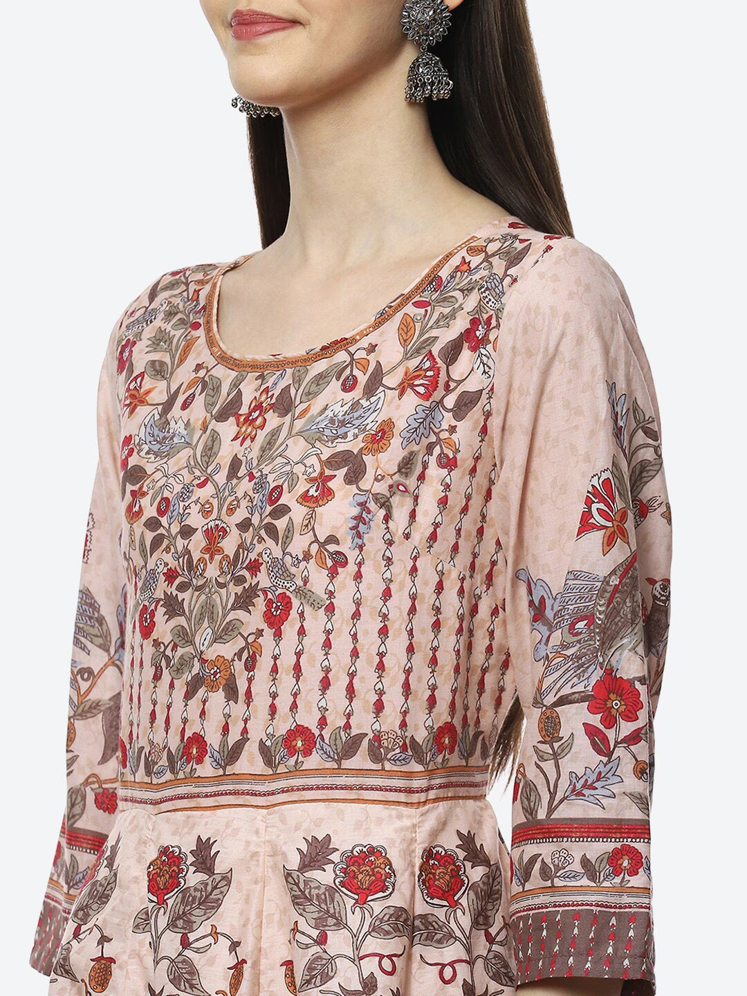 Women Beige Floral Printed Panelled Salwar Suit