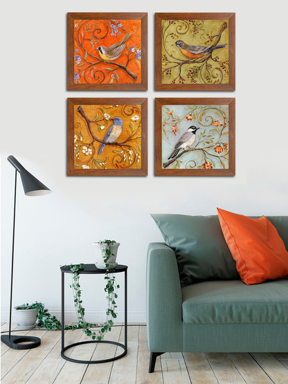 Multicoloured Birds & Animals Printed Set of 4 Wall Art