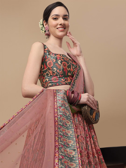 Printed Kalamkari Ready to Wear Lehenga & Blouse With Dupatta