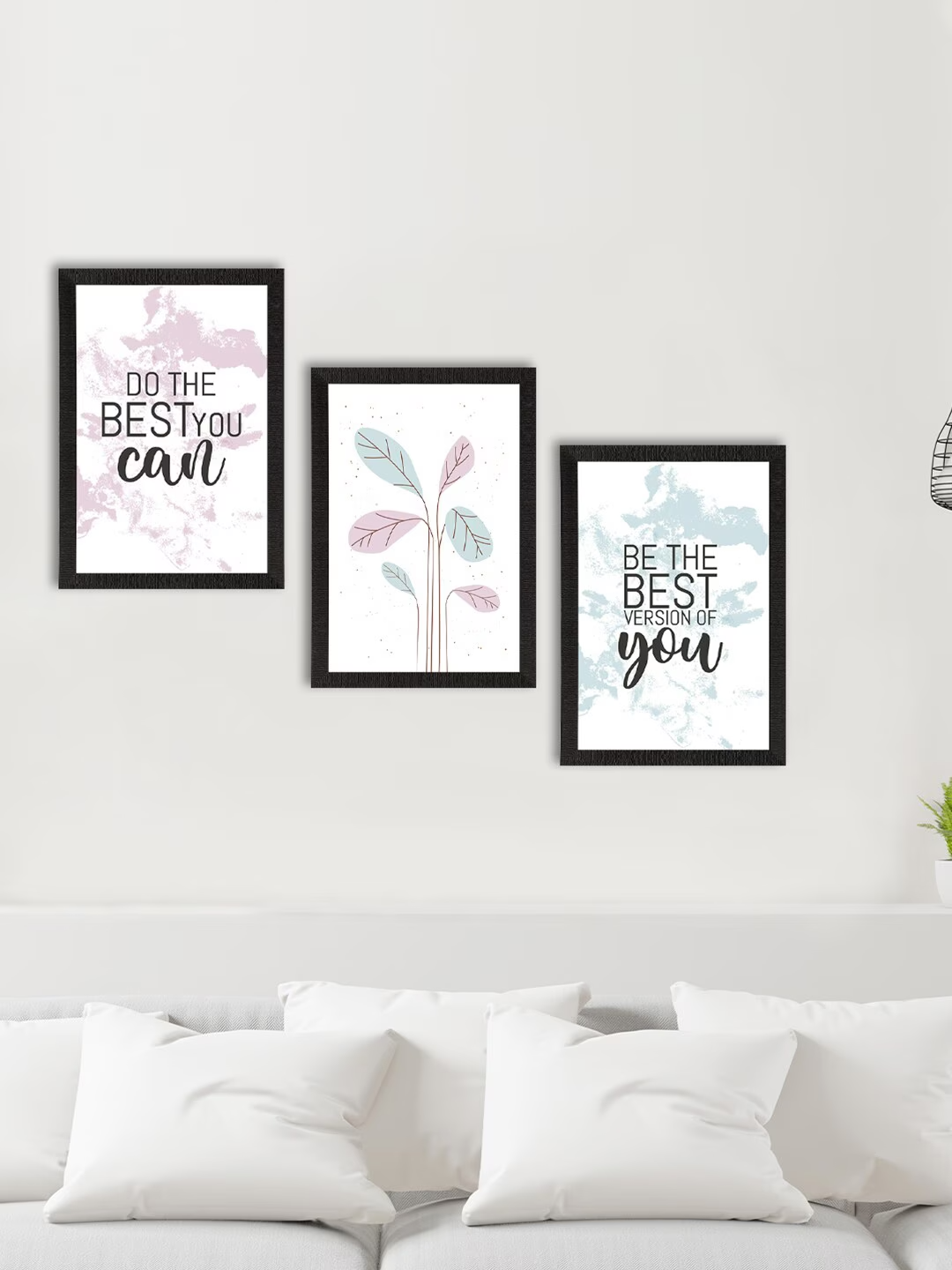 Set of 3 White & Black Motivational Quotes Printed Framed Wall Art