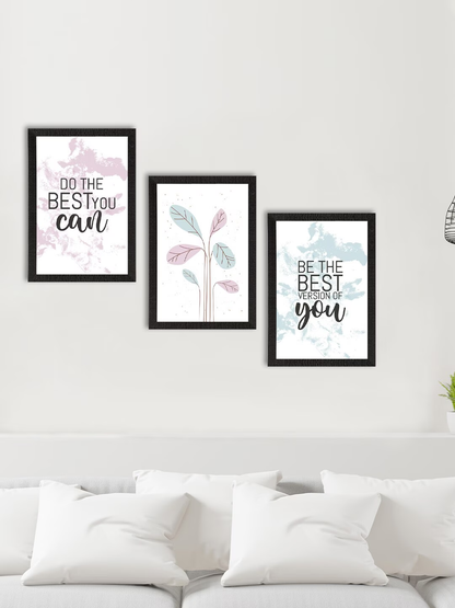 Set of 3 White & Black Motivational Quotes Printed Framed Wall Art