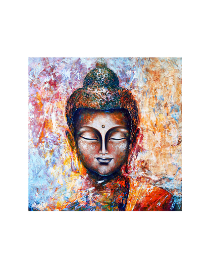 Brown & Multicoloured Hand-Painted Buddha Face Wall Painting