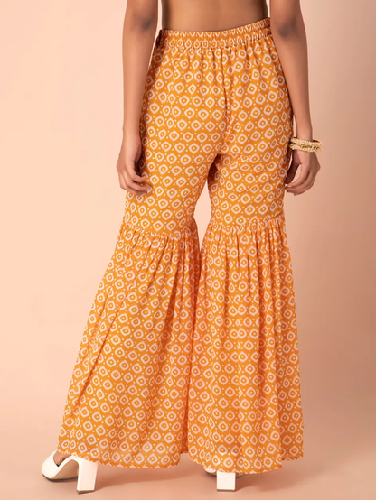 Yellow Ikat Printed Pleated Sharara Pants