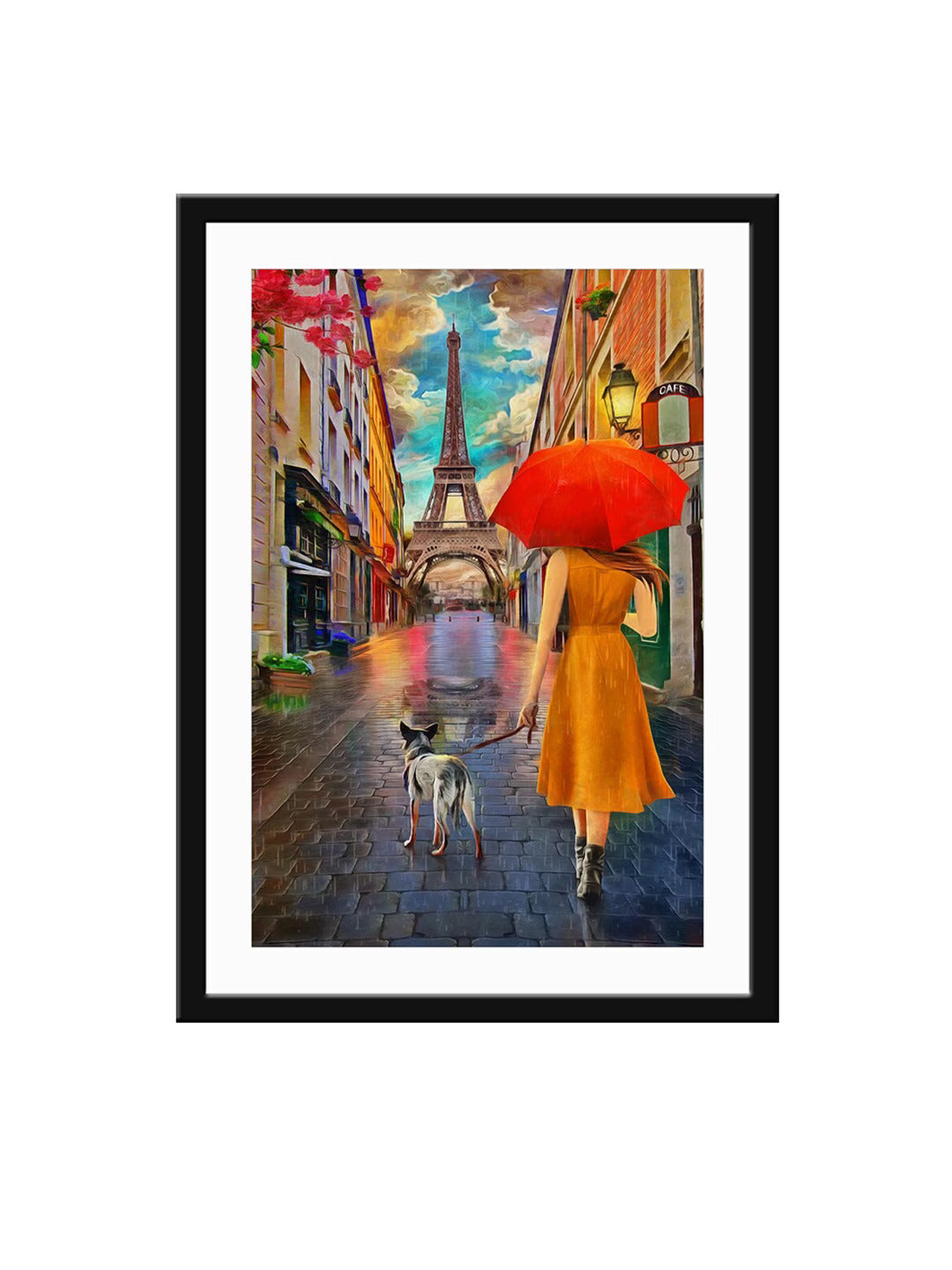 Blue & Orange Elifit Tower With Lady Painting Wall Art
