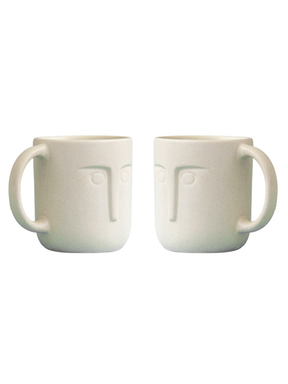 Cream-Coloured Textured Ceramic Glossy Mugs Set of Cups and Mugs