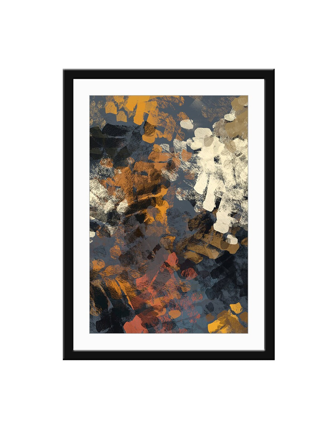 Grey & Orange Abstract Painting Printed Framed Wall Art