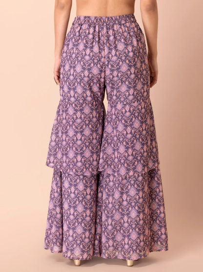 Lavender Boota Layered Sharara Pants