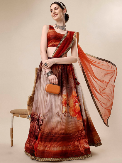 Printed Ready to Wear Silk Lehenga & Blouse With Dupatta