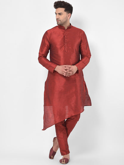 Men Yellow & Maroon Sherwani Set With Anchkan