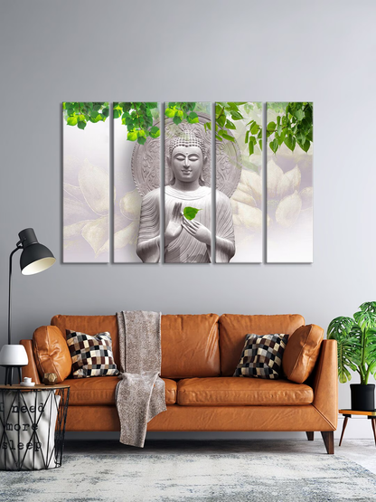 Set Of 5 White & Green The Blessing Buddha Wall Art Frames