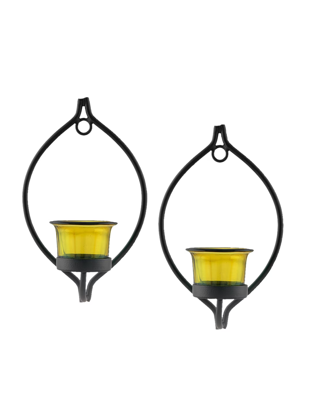 Set of 2 Black & Yellow Candle Holders