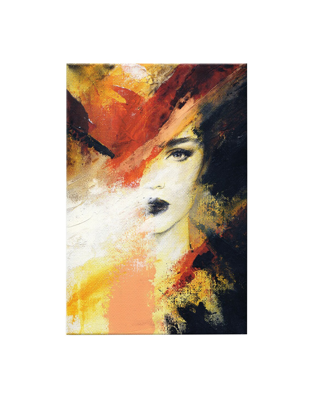 Brown & Black Abstract Lady Canvas Painting Framed Wall Art