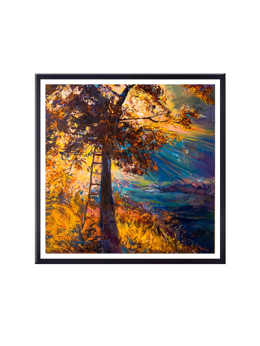 Blue & Yellow Leaves Tree Printed Canvas Wall Art