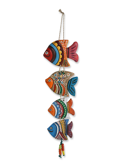 Fish Family Terracotta Hand-Painted Wall Hanging