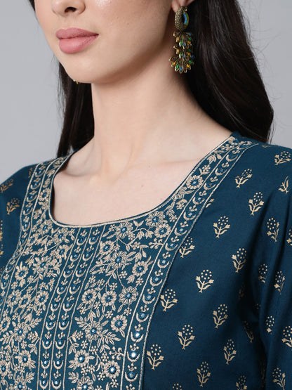 Women Mirror Work Kurta with Trousers & With Dupatta