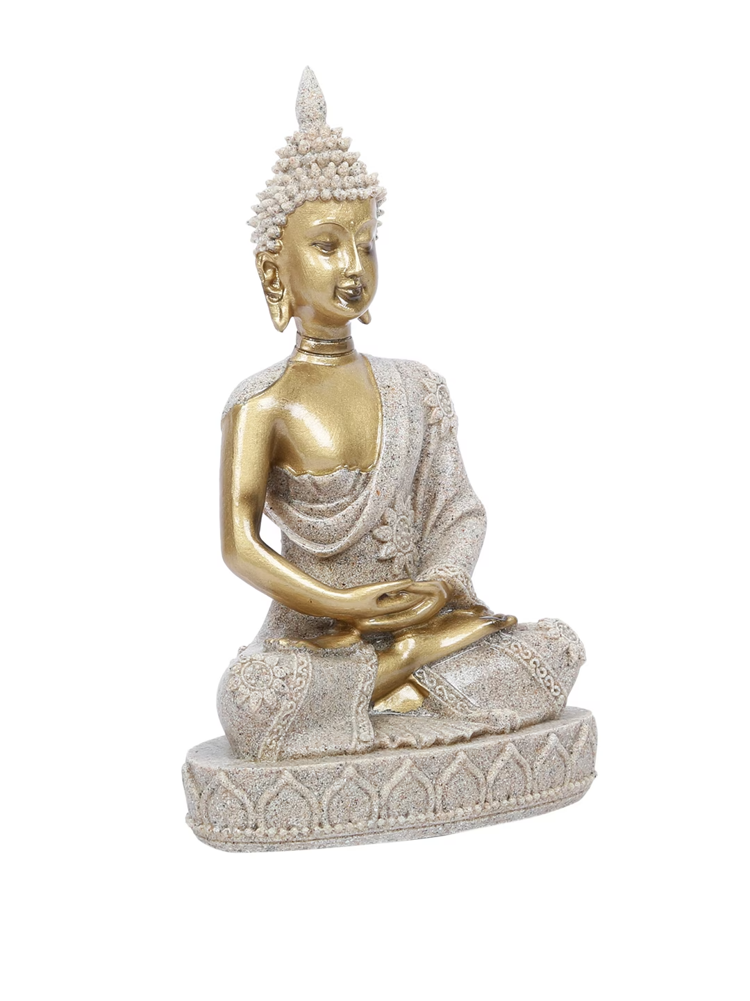 Grey & Gold-Toned Stone Dust Lord Buddha Showpiece