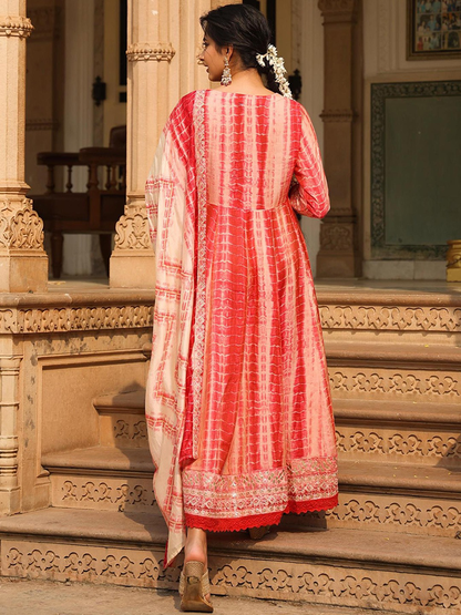 Printed Anarkali Ethnic Dress With Dupatta & Potli