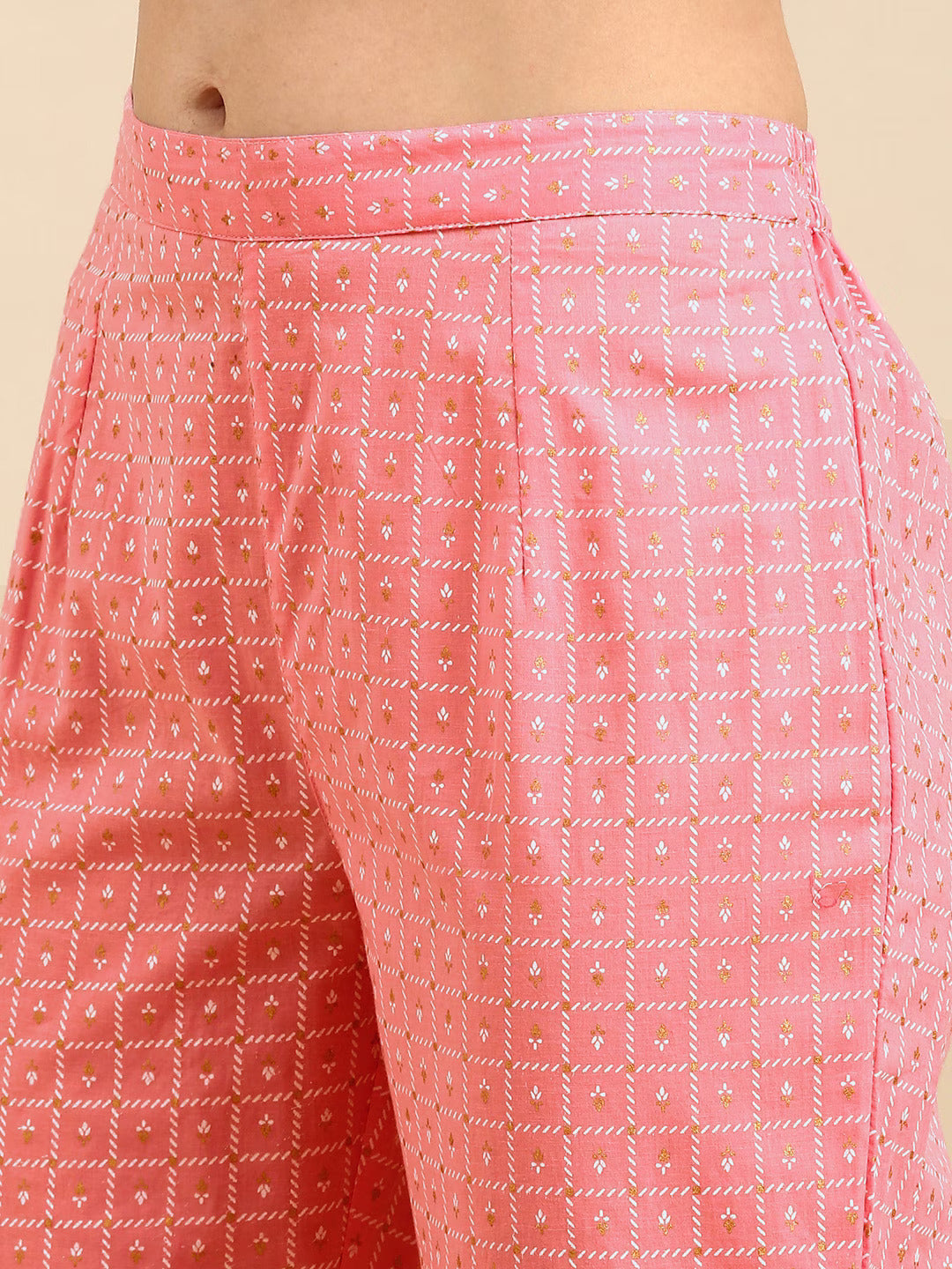 Women Pink Pure Cotton Printed Gotta Patti Kurta Set With Dupatta
