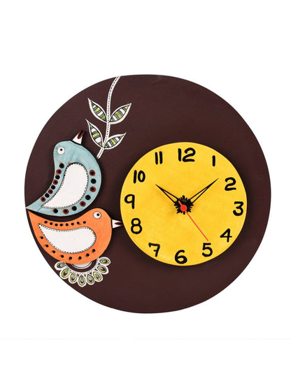 Brown Wooden Tribal Art Printed Round Analogue Wall Clock